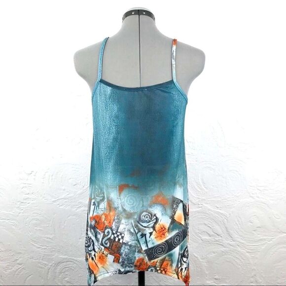 Miusey Green Graphic Rose Floral Print Asymmetrical Tank Top - Picture 4 of 6